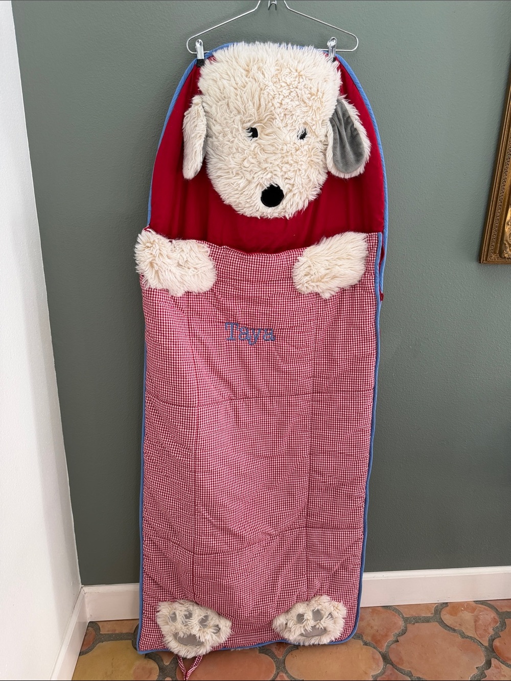 Pottery Barn Dog Character Kids Sleeping Bag - Red and Cream 29x71”
